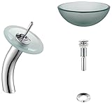 Kraus C-GV-101FR-14-12mm-10CH Frosted 14 Glass Vessel Sink and Waterfall Faucet Chrome by Kraus