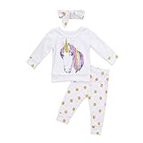 Cutelove　Tシャツ+ロングパンツ+ヘアバンド3点セット　ユニコーン　スペックルパターン　マッチングしやすい　トップス　長袖　綿　女の子　ベビー　ガールズ　赤ちゃん　幼児　ベビー服　秋　可愛い　