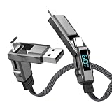 SLuB 4in1 USB充電ケーブル 長さ1m/1.5m/2m 最大PD60W 急速充電 充電コード USB-A タイプC 一本多役 高速データ転送 デジタル表示 高耐久 iPhone 16 15 14 13 12 Pro Max Galaxy Xperia Huawei等対応（2m）