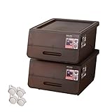 山善(YAMAZEN) 収納ボックス フタ付き 高さ24cm 2段 キャスター付き スモークブラウン YOB-S(SBR)*2C