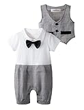 StylesILove新生児幼児幼児ベビーBoyクラシックチェック柄タキシードロンパースとベスト2-pc Suit カラー: グレー