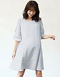 Angeliebe エンジェリーベ マタニティ ワンピース 授乳口付き ストレッチジョーゼット タックベルスリーブ ワンピ 妊婦服 産前 産後 お宮参り フォーマル 結婚式 LL サックス 22098