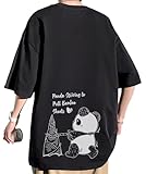 [Bligo] メンズ 半袖 tシャツ 大きいサイズ カジュアル シンプル 夏服 丸襟 柔らかい 綿100% パンダ柄 プリント 白tシャツ 黒tシャツ 流行りの服 オシャレ 吸汗速乾 かっこいい フロント プリント 服 Black-L