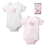 (ピンク/80cm)ベビー 肌着 ボディスーツ 半袖 女の子 2枚組 綿100％ フライス 吸水 プリント入り スナップボタン付 下着 女児 ベビー 【ノーブランド品】
