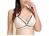 小さな 蝶が ラブリー マタニティ 授乳 兼用 ブラ ハーフトップ フロントオープン 綿 ブラジャー (36, ベージュ)