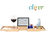 高級竹浴槽キャディ、オーガナイザー、W / BookTabletホルダー、ワインガラスホルダー
