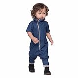 AMIGOYO ベビー 子供服 ロンパース デニム 男の子 半袖 カバーオール 柔らかい 出産祝い 夏 キッズ ボーイズ