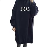 KLU レディース トレーナー ゆったり ロング 裏起毛 ワンピース 着やせ 体型カバー (L, ネイビー)