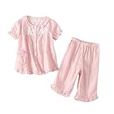 子どもパジャマ　綿100％　2重ガーゼ　ルームウェア半袖　前開き　上下2点セット　チェック柄　 女の子 ガールズ　ナイトウェア　部屋着　１４０　ピンク