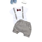 EIMEI ベビー服 ロンパーススーツ 新生児 子供服 半袖 蝶ネクタイ サロペット 2点セット ジャンプスーツ (73cm, グレー)
