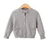 Candykids キッズ 子供服 女の子 女児 ガールズ 長袖 ニット セーター かわいい おしゃれ着 お出かけ ニット コート ジャケット カーディガン 長袖 女の子 子供服 (120CM, グレ