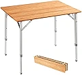 ATEPA アウトドアテーブル 折りたたみ 80×60cm キャンプ 机 4～6人用 竹 3段階高さ調整可能 45/52/65cm コンパクト レジャー ピクニック