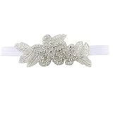 Pop Your Dream Luxuryベビーガールズヘッドバンド伸縮性ラインストーンフラワーターバンLeaves Girlヘアアクセサリーセット US サイズ: One Size カラー: ホワイ