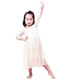 weijuガールズフラワー中空レース素朴なドレスwith 3 / 4 Sleeves