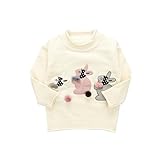 Pojour ベビー服 子供服 女の子ニットセーター 冬 防寒 かわいいウサギトップス おしゃれ 暖かい 厚手 綿 ベビールームウェア 普段着 カジュアル 旅行 記念日 プレゼント 丸首 白