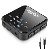 eppfun AK3046C Bluetooth 5.2 APTX-Adaptive トランスミッター レシーバー (受信機 送信機 一台二役) AAC/APTX/APTX LL/APTX HD 対応 ハンズフリー通話対応 2台同時接続 3.5mm RCA/AUX 接続 ブルートゥース トランスミッター