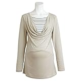授乳服 長袖 Tシャツ 授乳口付き フェイクレイヤード 長袖ドレープチュニック ベージュ-M1596 L