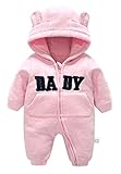 C-Princess ベビー服 カバーオール ロンパース ジャンプスーツ 着ぐるみ フード付き クマ耳秋冬 新生児 赤ちゃん キッズ 男女兼用 防寒着 厚手 ピンク 90