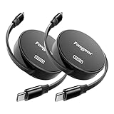 Fasgear 240W USB C - Cケーブル 1m 100W USB C充電器用 巻き取り式 5A 急速充電タイプCコード [4伸縮] i-Phone 17、PS5コントローラ、ThinkPad X1対応 (2 ブラック)