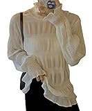 [toasoa] [トーアソーア] ハイネック ブラウス レディース 長袖 フリル シアー シャツ シフォン シースルー 透け インナー トップス プリーツ (白, 02 - L)