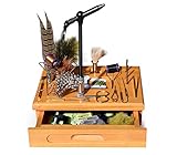 Wooden Fly Tying Station with Tools and Materials