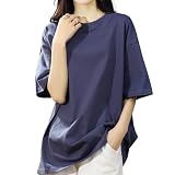[SLEEPSINERO] tシャツ レディース 半袖 【体型カバー・ゆったり細見え】 シャツ レディーストップス 春 夏 クルーネック 大きいサイズ 吸汗速乾 通気 着痩せ オーバーサイズ レディース夏服 カットソー ロング 5分袖 おしゃれ (L,ネイビー)