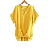 ブラウス レディース トップス 春夏 オフィス 半袖 7分袖 おしゃれ スリットシャツ ロング丈 Vネック セクシーデザイン 秋 レディース 8カラー 3サイズ (3XL,Yellow)