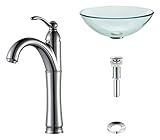 Kraus C-GV-101-12mm-1005CH Clear Glass Vessel Sink and Riviera Faucet Chrome by Kraus