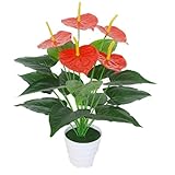 (ADOSSY) 人工 観葉植物 恋愛運アップ 金運アップ 人間関係アップ 風水 組み立て 簡単 インテリア 雑貨 鉢植え (アンスリューム 白鉢)