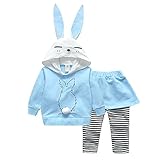 Bestjpshop カジュアル　ロンパース カバーオール　　2 点セット（上着＋パンツ）大きい耳　可愛いウサギ　ベビー服　男の子　赤ちゃん服　幼児　子供服　女の子　丸首　長袖　春秋　キッズ服　ブルー