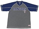 MLB Texas RangersメンズFine GaugeメッシュVネックラグランシャツ L ブルー