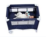 ベビーベッド　折りたたみ　軽量　携帯しやすい　モスキートネット付き　多機能　遊び　プレゼント (ブルー)