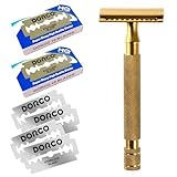 Kazakiri W Aurea 本格深剃り 両刃カミソリ 本体+替刃20枚付き 剃刀 かみそり 髭剃り 顔そり 男性 メンズ ゴールド 金