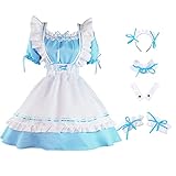 [BETEAM] メイド 服 コスプレ ショート丈 水色 豪華 8点 セット かわいい メイド エプロン メイドコスチューム ロング 仮装 コンカフェ パーティー 大人 男女兼用 M