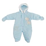 赤ちゃん・ベビー用 きりんさん 冬用あったか フード付スノースーツ ロンパース オールインワン つなぎ カバーオール (新生児) (ブルー)