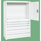 保管システム収納庫 鍵付き 両開扉コンビタイプ 引き出し付き 幅1200×奥行640×高さ1800mm 耐荷重100kg/段 SKE-PNH1263D5W