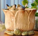 かわいい 小鳥 モチーフ付き お花みたいな フラワーポット 底穴なしタイプ