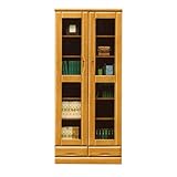 【設置無料】書棚 本棚 完成品 扉付き 木製 幅80cm 国産品 日本製 (ナチュラル)