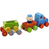 HABAtown All Aboard Wood Magnetic Stacking Train with 4 Cars and Driver for Ages 12 Months and Up [並
