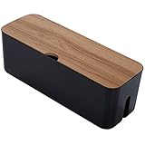 ケーブルボックス コンセントボックス 配線ボックス 配線収納 配線隠し 配線 整理 コード収納 木製 樹脂 充電ボックス 充電ステーション 北欧 インテリア (Mサイズ, ブラック)