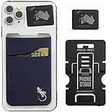 ダブルポケット - 粘着カードホルダー - 携帯電話ポーチ - ライクラポケット - クレジットカードと現金を運ぶ (ネイビー)