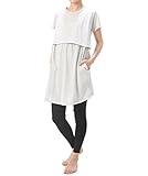 87066 マタニティ 半袖 上下セット カシュクール のびのびウエストパンツ チュニック丈 吸湿 保温 妊婦 授乳 産前 産後 春 夏 パジャマ ルームウェア 寝間着 入院準備【グレーボーダー】