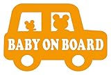 Sticker Shop Haru BABY ON BOARD ステッカー くまの親子 オレンジ 15cm