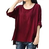 BOBOGOJP レディース シャツ シャツブラウス 春 夏 秋 コットン リネン シャツ 無地 丸首 長袖 大きいサイズ ファッション ゆたっり カジュアル シンプル トップス 通勤 通学 ルームウ