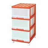 収納ケース 引き出し スリム カラフルチェスト プラスチック 完成品 深型 3段 2個組 おしゃれ オレンジ キャスター付き 送料無料【メーカー 自社製造 日本製】