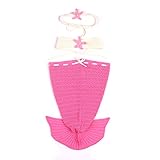 mimixiong(ミミクマ)マーメイド ニット コットン 寝袋 かわいい人魚 ベビー用着ぐるみ 0－1歳 (ダークピンク)
