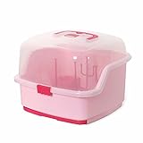 哺乳びん洗浄器具 哺乳瓶ラック 哺乳びん乾燥 カバー付き 抗菌 ほこり防止 衛生的 水切り スタンド 消毒 清潔 大容量 収納 乾燥ラック ベビー用品 ボックス 持ち運びに便利 取り外し可能 ピンク