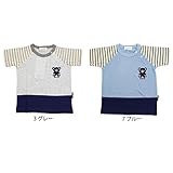 【SiShuNon/シシュノン】紺クマ袖 ボーダー Tシャツクマ ボーダー 半袖Tシャツ 95 7 ブルー
