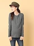 Angeliebe エンジェリーベ マタニティ 授乳口付き 綿混 やわらか フライス クルーネック Tシャツ 妊婦服 産前 産後 長袖 M ～ L 杢チャコール 22070 22070402