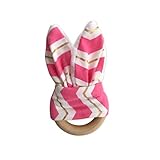 Baby Wooden Teething Ring With Minky Fabric Bunny Ears | Chevron Pink + White & Gold by Ayah Baby
